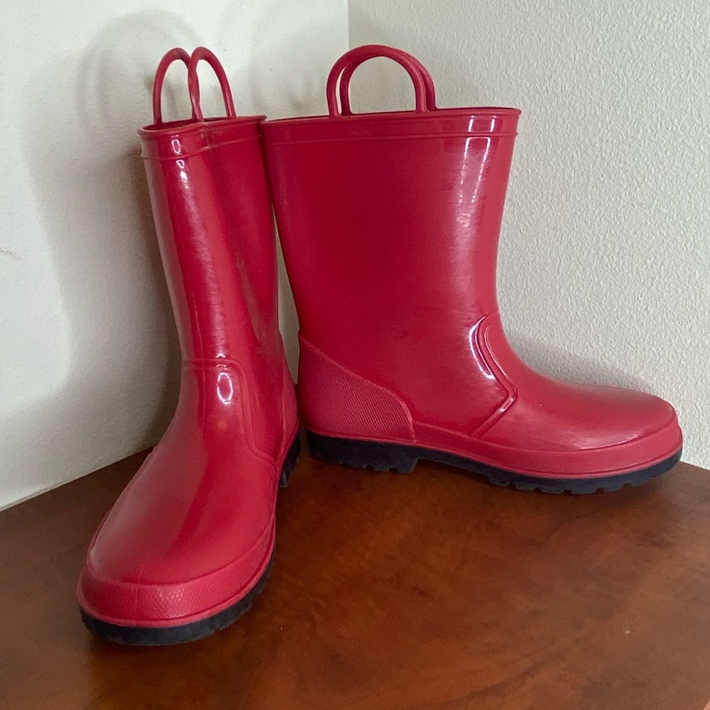 Youth Big Kid Rubber Rain Boots, Size 2, Red - Picture 11 of 13